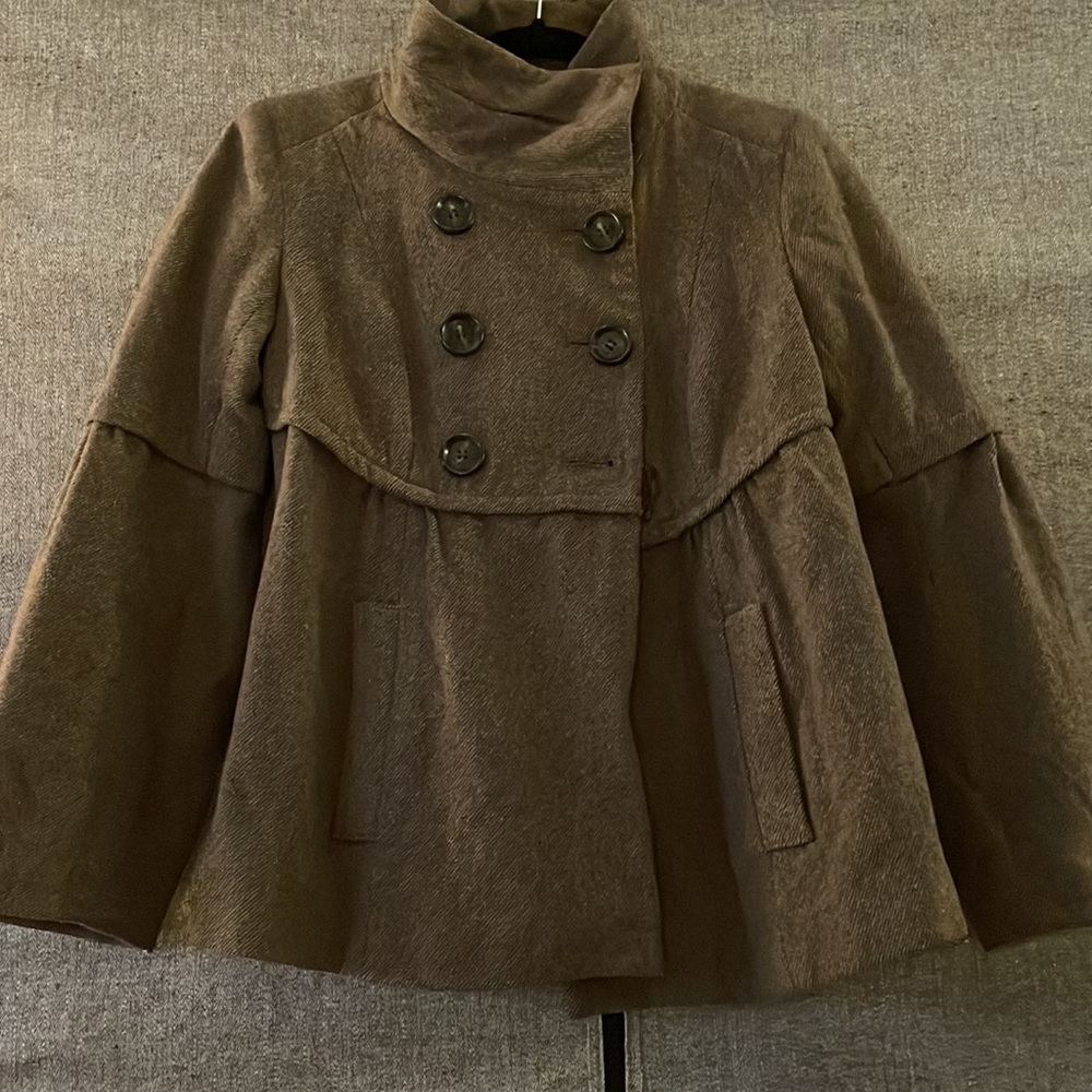 LOFT Petites, 0P Brown Wool Blend Coat Feminine Peplum